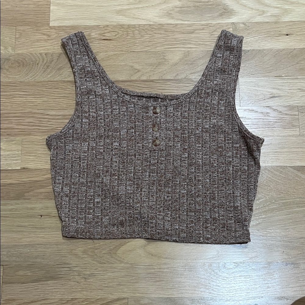 Brown Ribbed Women's Crop Top